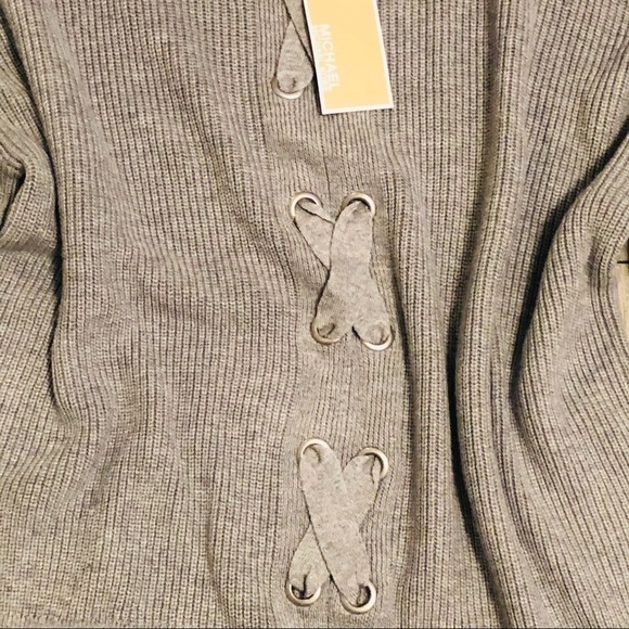 NWT Michael Kors Gray Lace Up Front Knit Sweater Size Medium - Picture 3 of 12